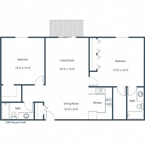 Floor plan for 2 beds, 2 baths, 1060 sqft