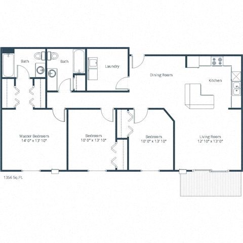 Floor plan for 3 beds, 2 baths, 1472 sqft