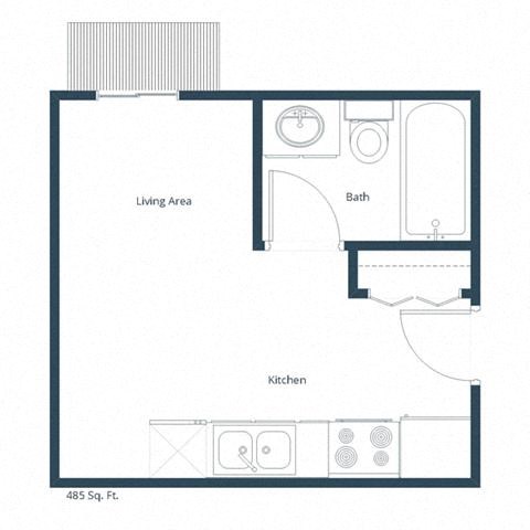 Floor plan for studio, 1 bath, 485 sqft