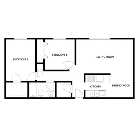 Floor plan for 2 beds, 1 bath, 825 sqft