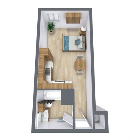 Floor plan for studio, 1 bath