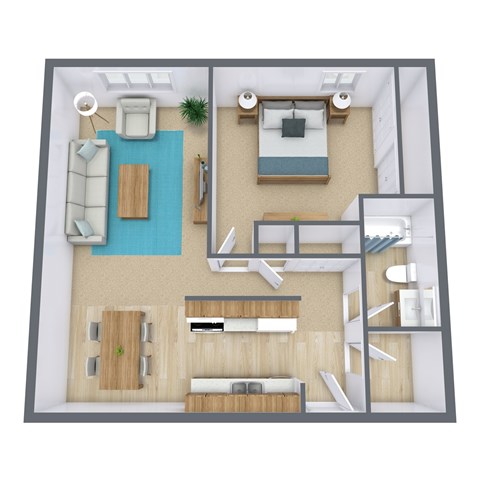 Floor plan for 1 bed, 1 bath
