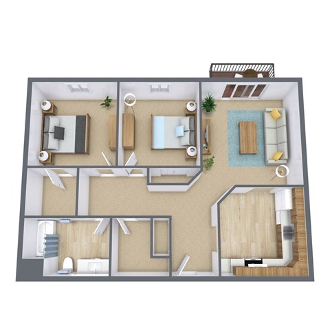 Floor plan for 2 beds, 1 bath