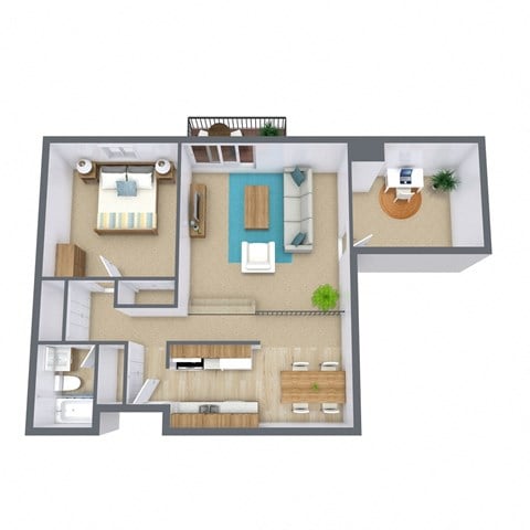 Floor plan for 1 bed, 1 bath, 700 sqft