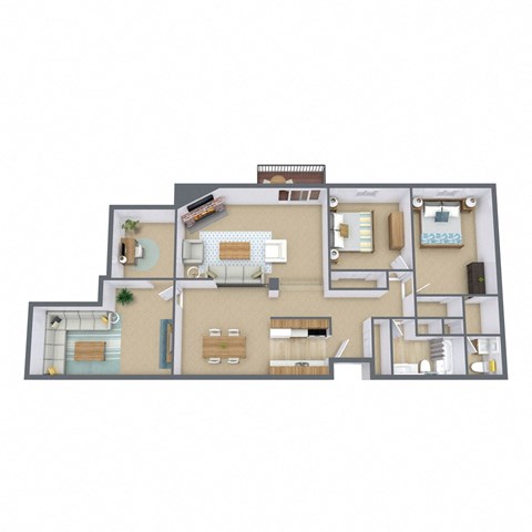Floor plan for 2 beds, 1.5 baths