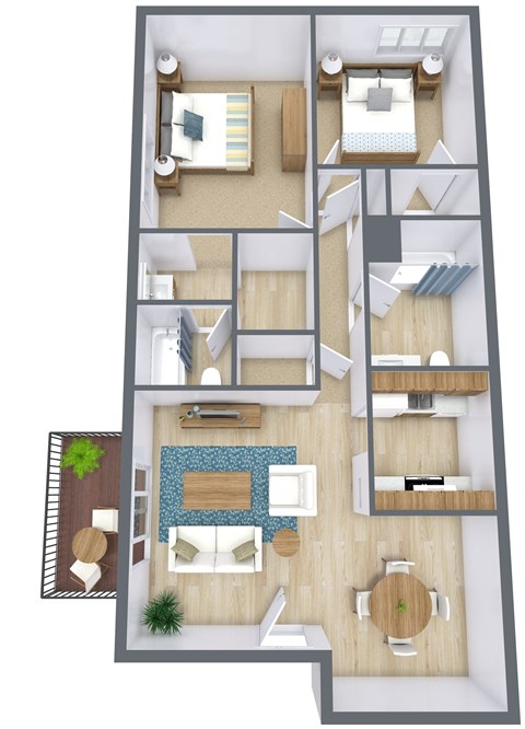 Floor plan for 2 beds, 2 baths, 880 sqft