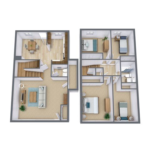 Floor plan for 4 beds, 1.5 baths, 1200 sqft