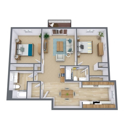 Floor plan for 2 beds, 2 baths, 1025 sqft