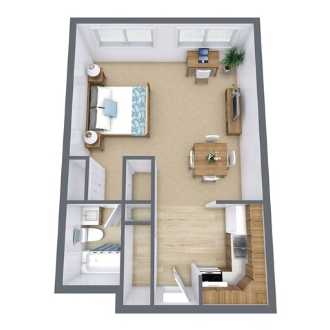 Floor plan for studio, 1 bath, 550 sqft