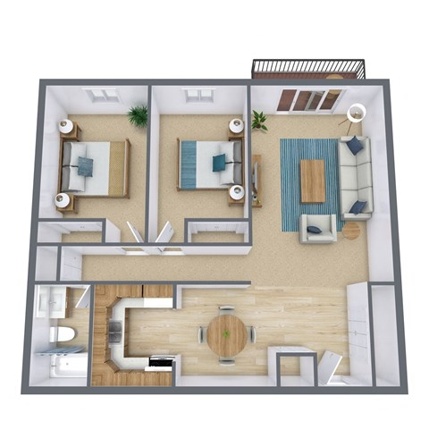 Floor plan for 2 beds, 1 bath, 868 sqft