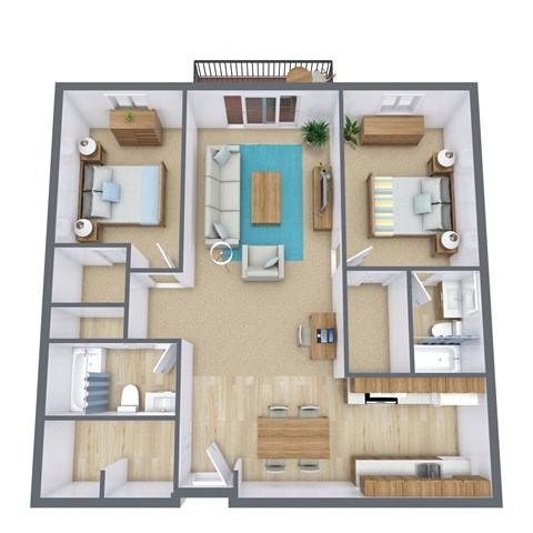Floor plan for 2 beds, 2 baths, 904 sqft