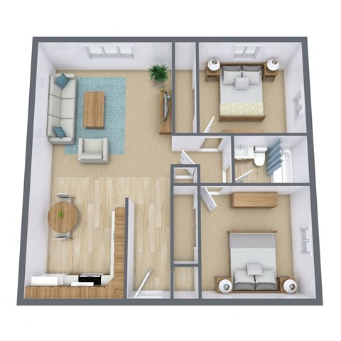 Floor plan for 2 beds, 1 bath, 820 sqft