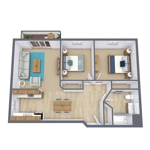 Floor plan for 2 beds, 1 bath, 810 sqft