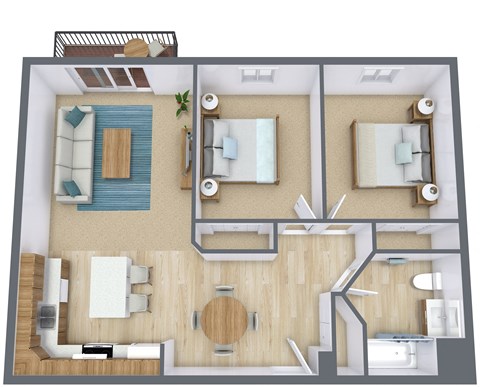 Floor plan for 2 beds, 1 bath, 828 sqft