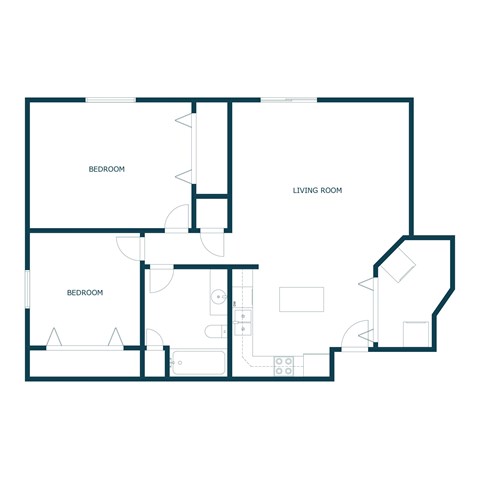 Floor plan for 2 beds, 1 bath