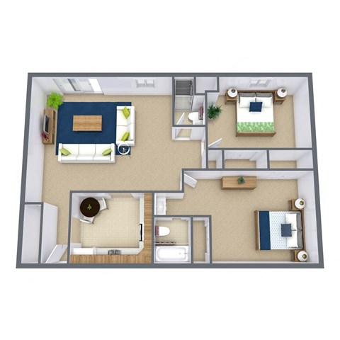 Floor plan for 2 beds, 2 baths, 1120 sqft