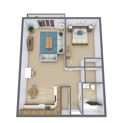 Floor plan for 1 bed, 1 bath, 700 sqft