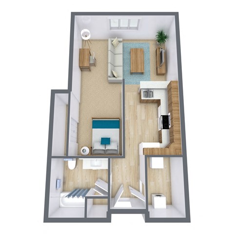Floor plan for studio, 1 bath, 654 sqft