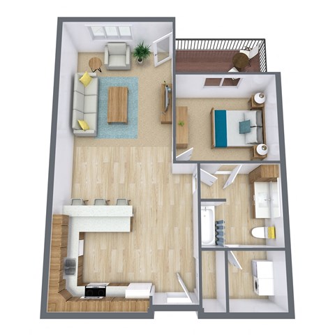 Floor plan for 1 bed, 1 bath, 818 sqft
