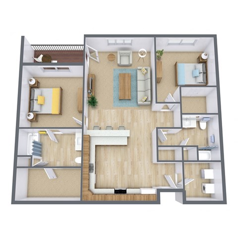 Floor plan for 2 beds, 2 baths, 1300 sqft