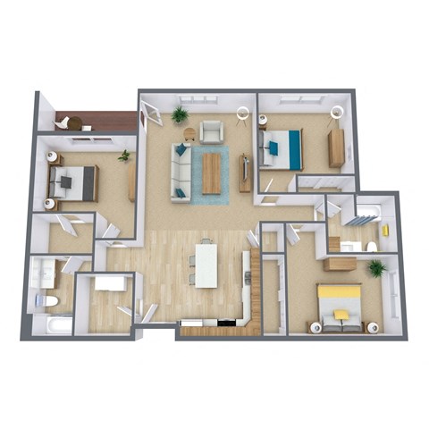Floor plan for 3 beds, 2 baths, 1483 sqft