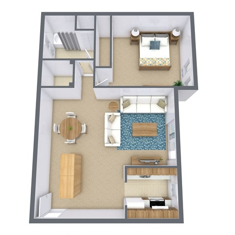 Floor plan for 1 bed, 1 bath, 850 sqft