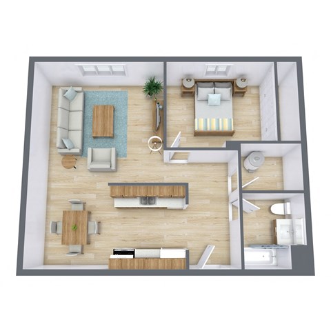 Floor plan for 1 bed, 1 bath, 720 sqft