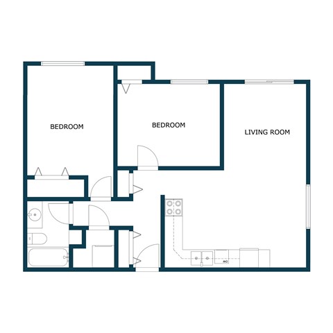 Floor plan for 2 beds, 1 bath