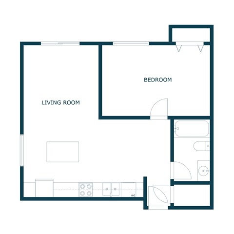 Floor plan for 1 bed, 1 bath