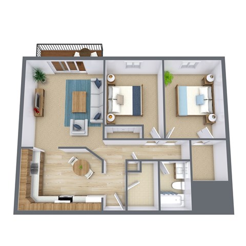 Floor plan for 2 beds, 1 bath, 920 sqft