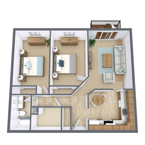 Floor plan for 2 beds, 1 bath, 850 sqft