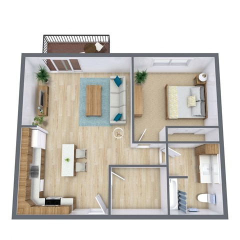 Floor plan for 1 bed, 1 bath, 748 sqft