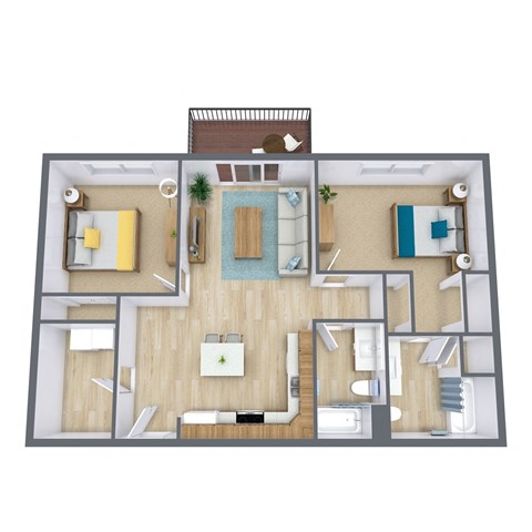 Floor plan for 2 beds, 2 baths, 1002 sqft