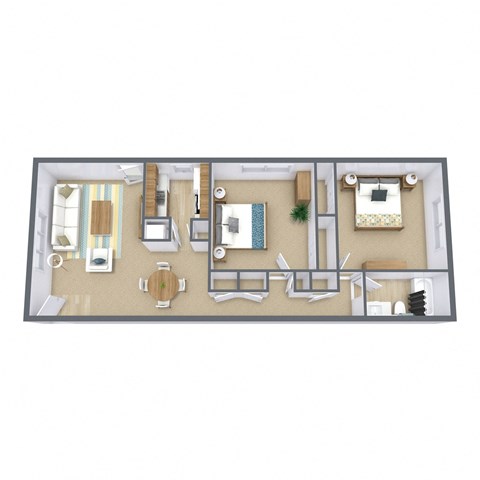 Floor plan for 2 beds, 1 bath, 1000 sqft