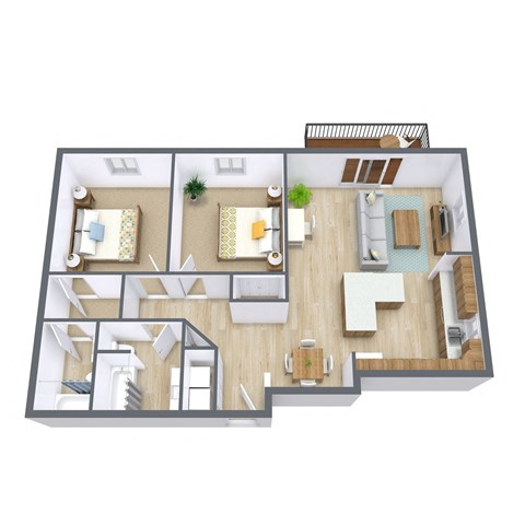 Floor plan for 2 beds, 2 baths, 950 sqft