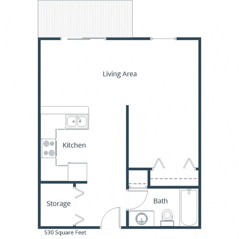 Floor plan for studio, 1 bath, 530 sqft