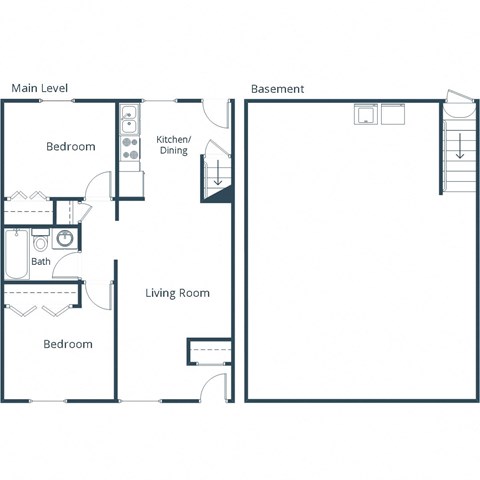 Floor plan for 2 beds, 1 bath, 1000 sqft