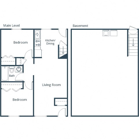 Floor plan for 2 beds, 1 bath, 900 sqft