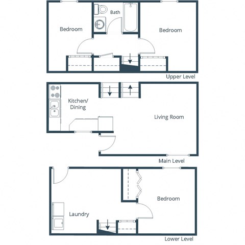 Floor plan for 3 beds, 1 bath, 1000 sqft