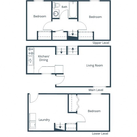 Floor plan for 3 beds, 1 bath, 1000 sqft