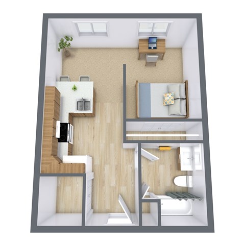 Floor plan for studio, 1 bath, 425 sqft