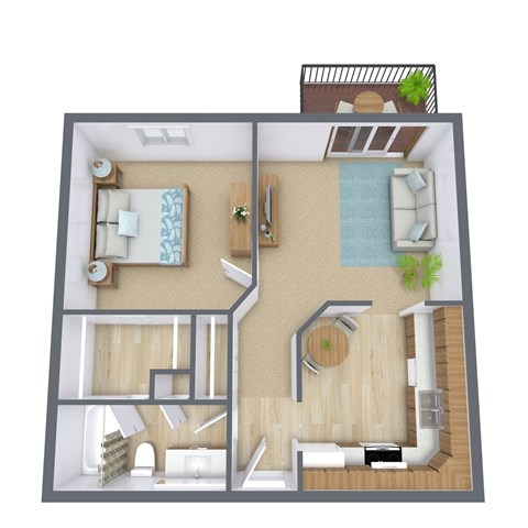 Floor plan for 1 bed, 1 bath, 595 sqft