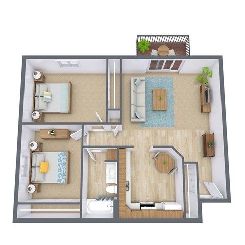 Floor plan for 2 beds, 1 bath, 850 sqft