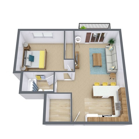 Floor plan for 1 bed, 1 bath