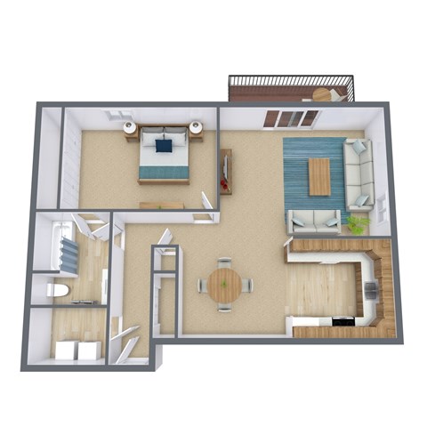 Floor plan for 1 bed, 1 bath, 950 sqft