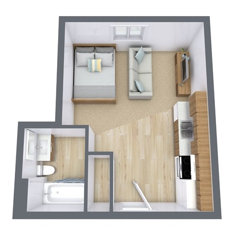 Floor plan for studio, 1 bath, 410 sqft