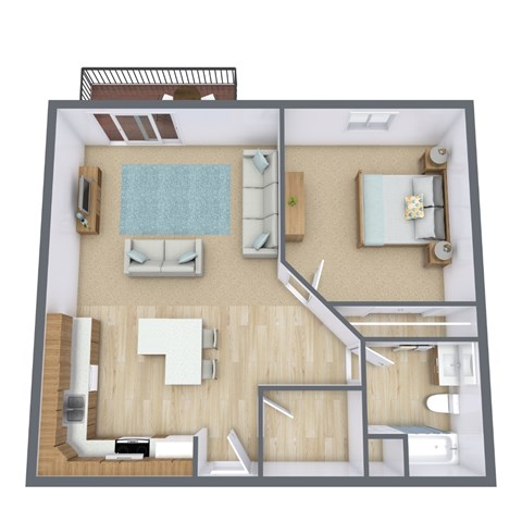 Floor plan for 1 bed, 1 bath, 745 sqft