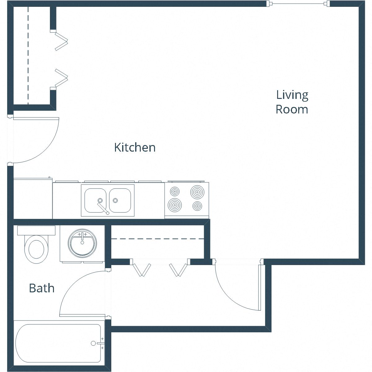 Floor plan for studio, 1 bath