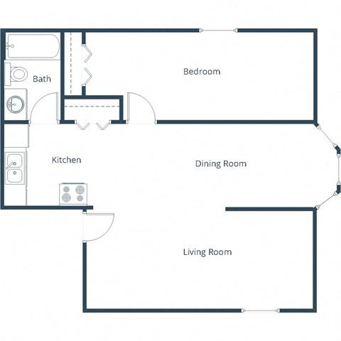 Floor plan for 1 bed, 1 bath, 500 sqft