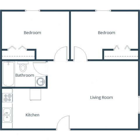 Floor plan for 2 beds, 1 bath, 500 sqft